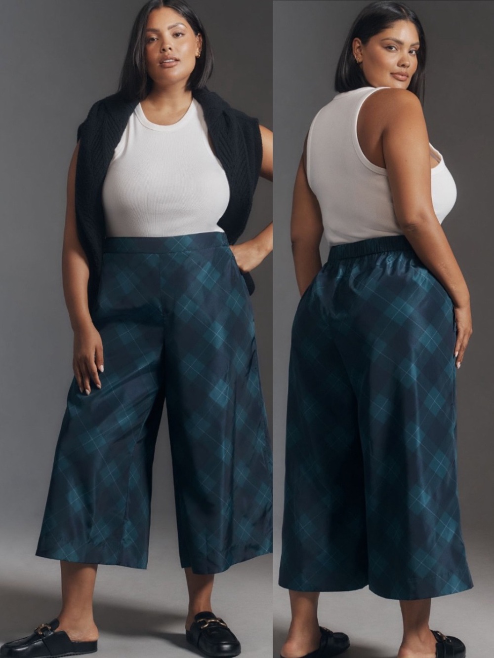 NWT Maeve Taffeta Printed Cropped Wide-Leg Pants in Blue/Green size XL